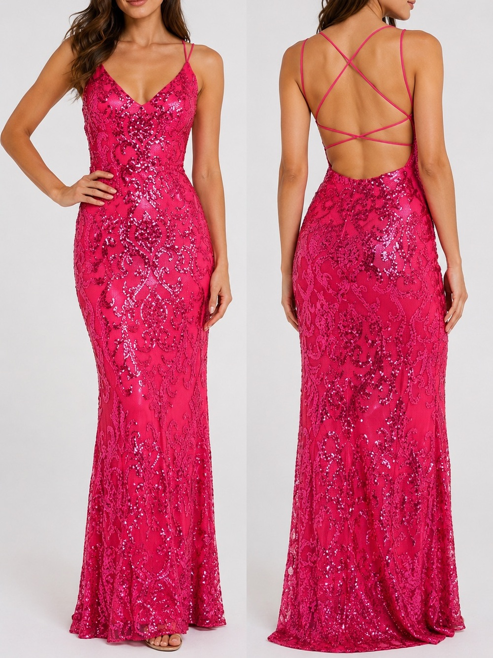 B Darlin Fuchsia Pink Sequin Gown Size 9/10 Juniors